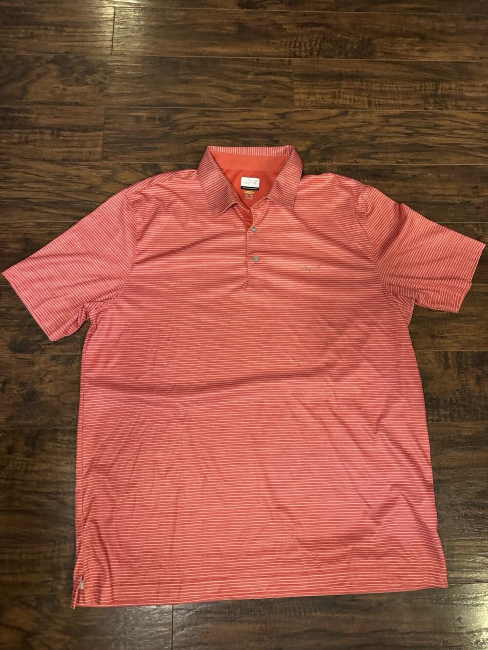 Greg Norman Golf Polo Shirt Coral Mens Striped Sz: XXL